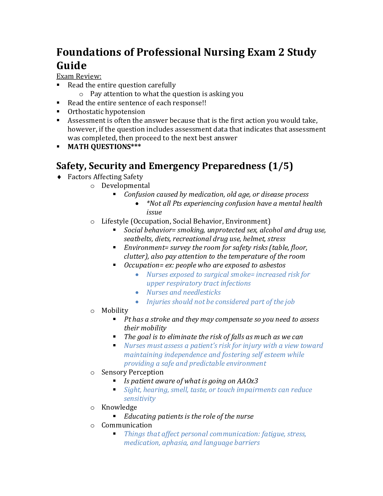 Preview of NUR 3130 Foundations Final Exam Study Guide 5, Questions and Answers with Explanations, Al